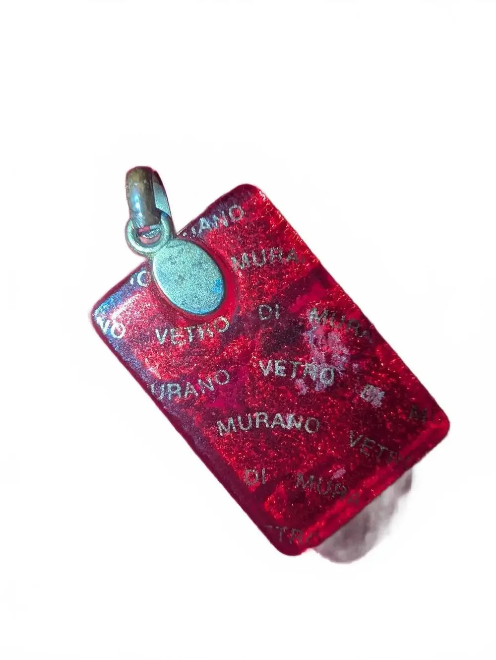 Murano Vetro Glass Pendant Red and Gold Rectangular Charm